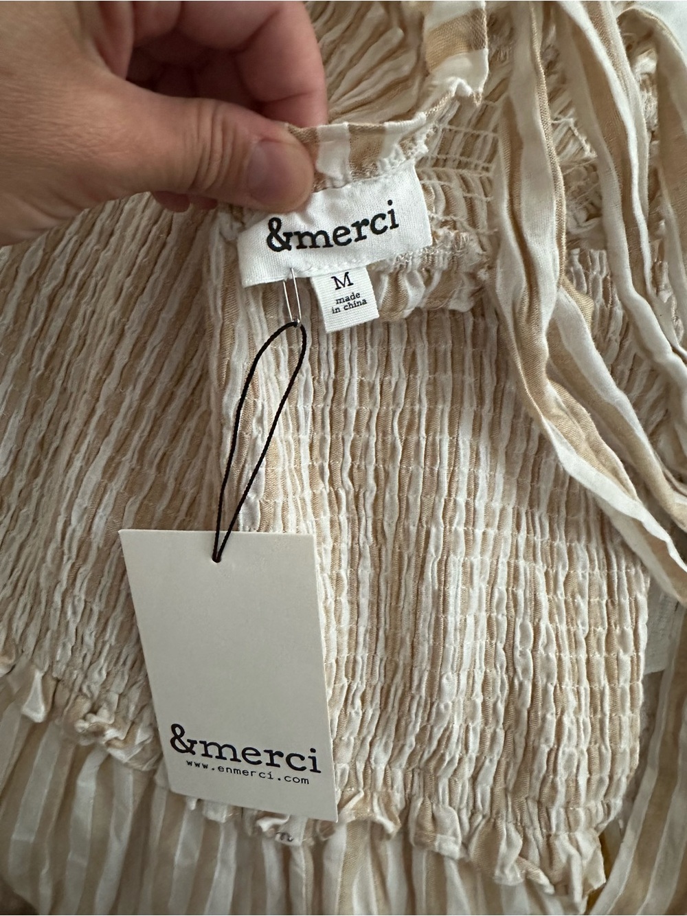 Smocked Tie-Shoulder Maxi Dress in Beige Stripe - Picture 3 of 3